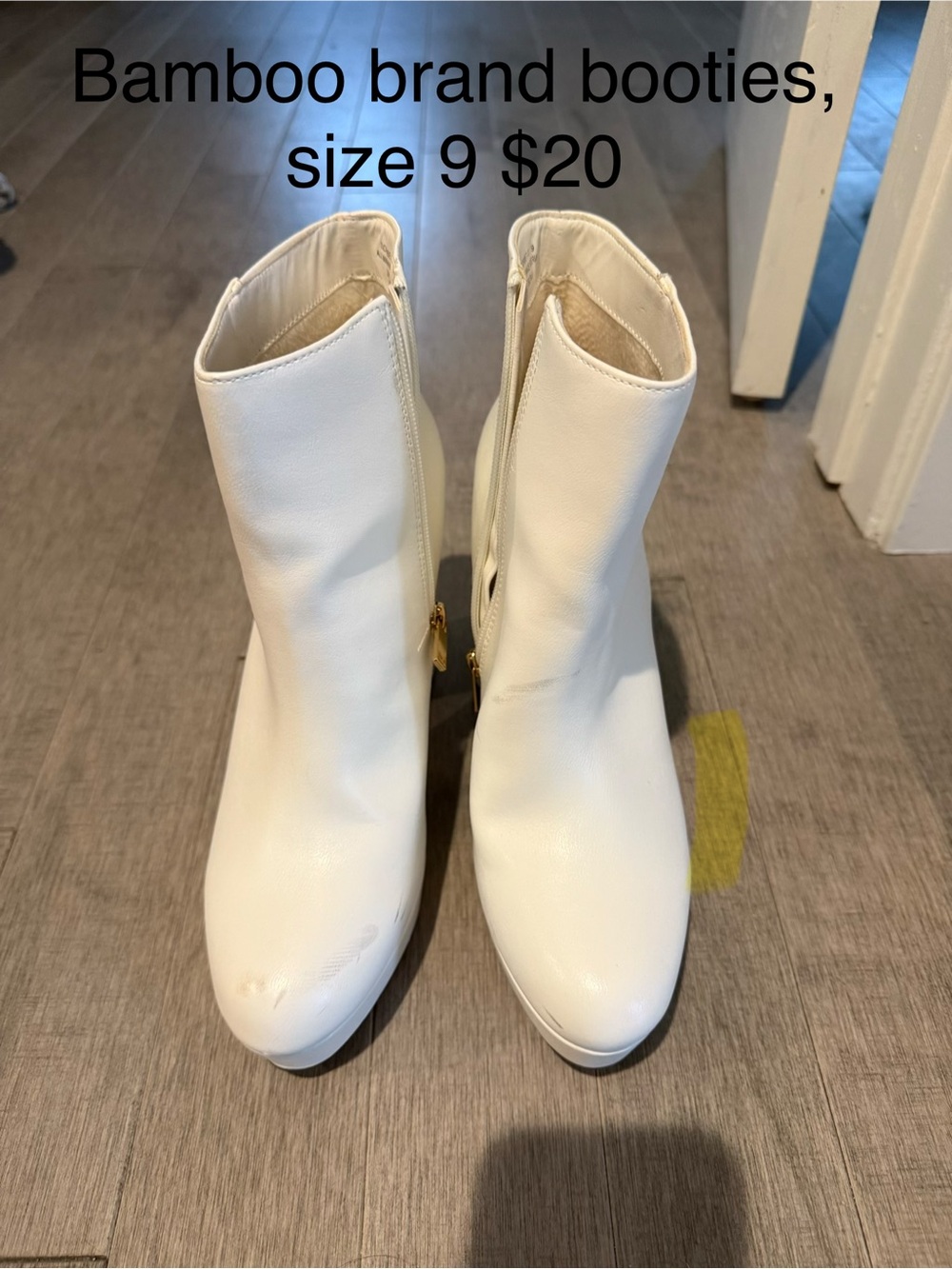 BAMBOO White Women's Ankle Booties with Side Zipper